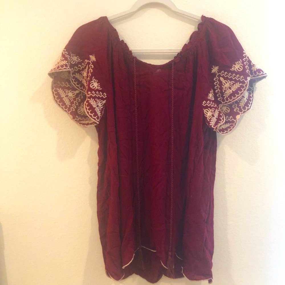 scalloped maroon blouse